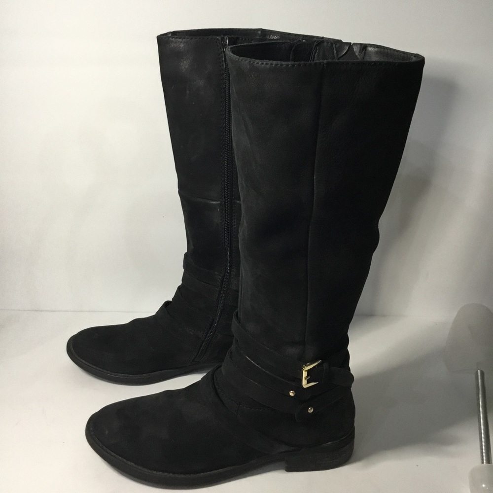 Steve Madden Womenβs Black Soft Leather Strappy Buckle Side Zip Boots Size 8.5